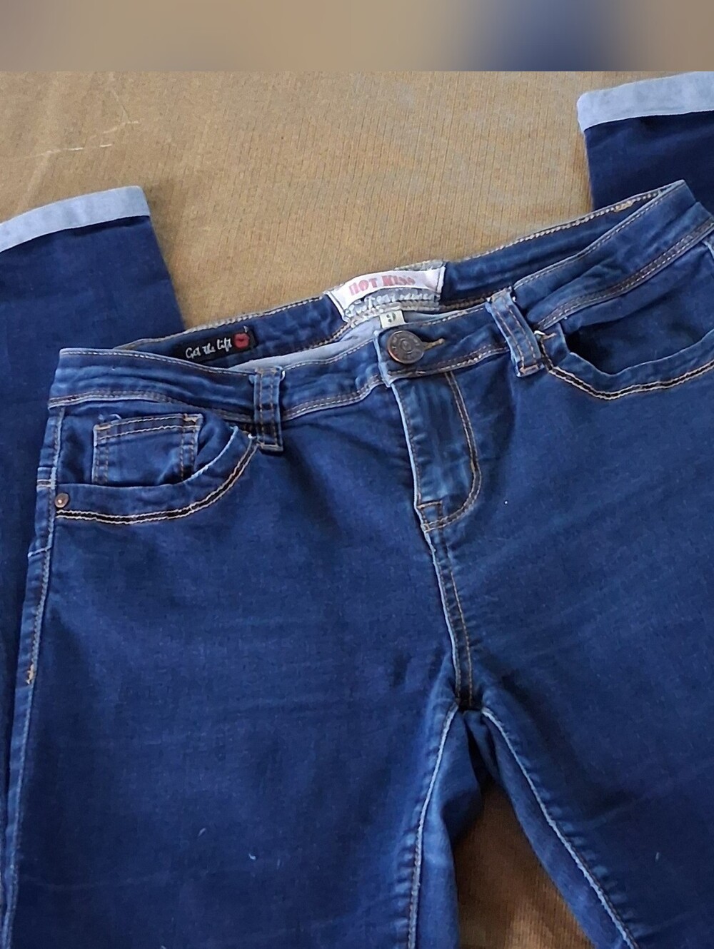 Hot Kiss Womens Juniors Dark Blue Stretch Cuffed Denim Jeans 9